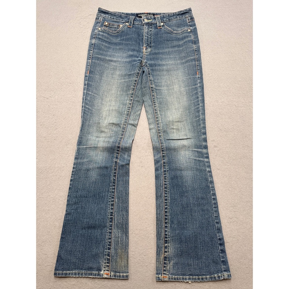 Giordano Blues Bootcut Jeans Women's 32/14 Indigo Med Wash Low Rise Faded